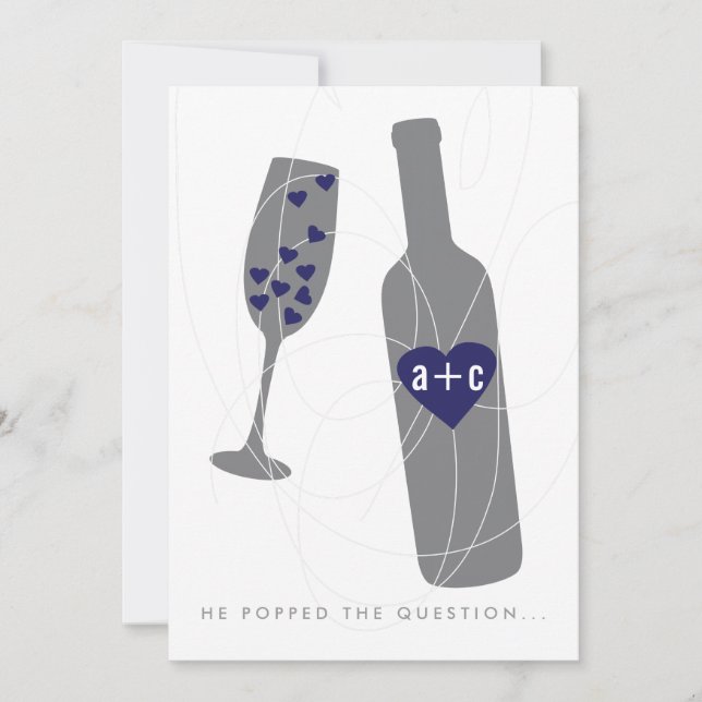 Pop the Question Engagement Party Invitation Navy (Front)