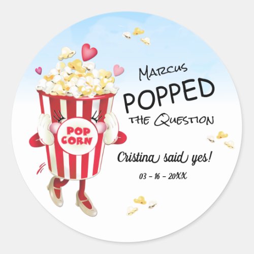 Pop The Question Popcorn Engagement Classic Round Sticker