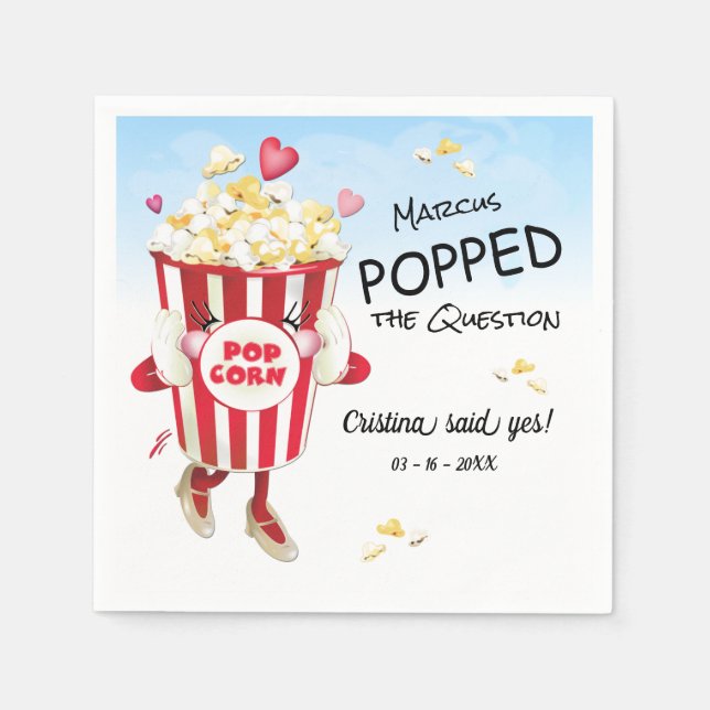 Pop The Question Popcorn Engagement Napkins (Front)