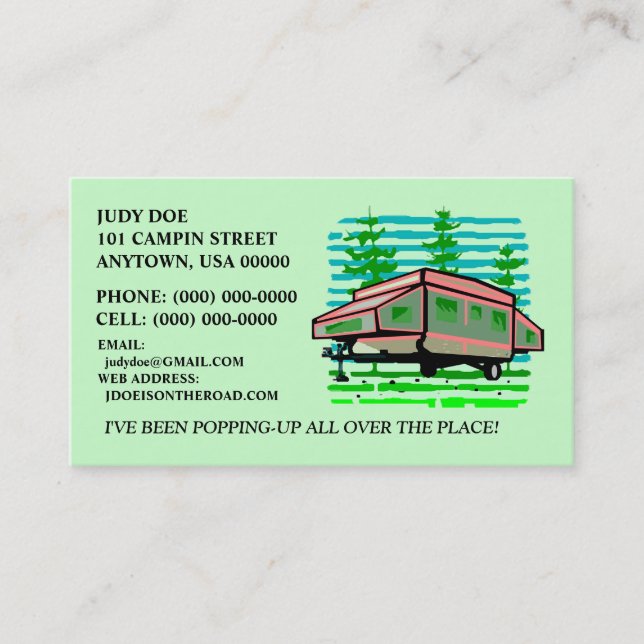 POP-UP CAMPER TRAILER CONTACT OR BUSINESS CARDS! CALLING CARD (Front)