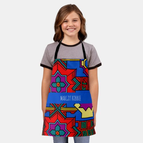 Pop up hexagon flowers Red Blue Isometric Pattern Apron