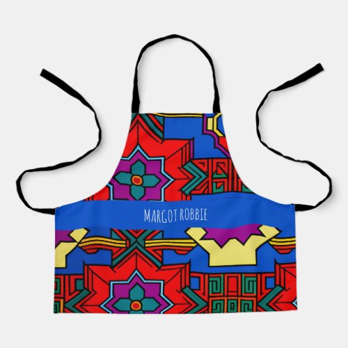 Pop up hexagon flowers Red Blue Isometric Pattern Apron