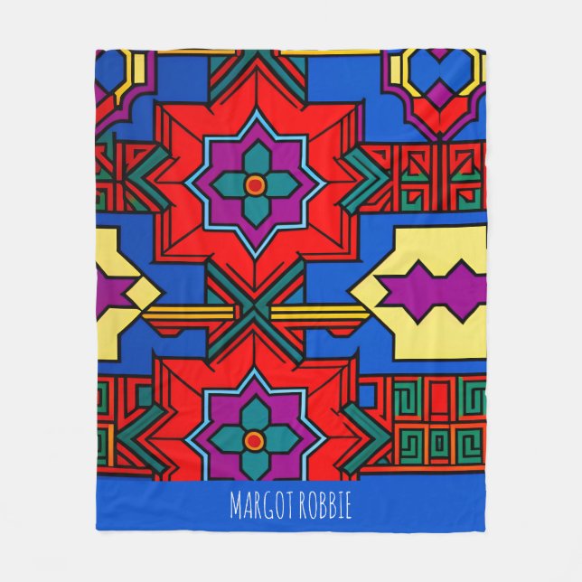 Pop up hexagon flowers Red Blue Isometric Pattern Fleece Blanket (Front)