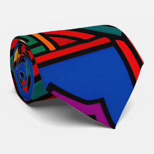 Pop up hexagon flowers Red Blue Isometric Pattern Neck Tie