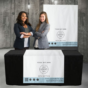 Pop Up Shop Logo QR Code Vendor Table Runner Blue Tapestry