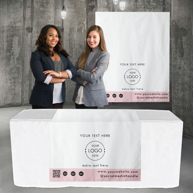 Pop Up Shop Logo QR Code Vendor Table Runner Pink Tapestry (Pop Up Shop Logo QR Code Vendor Table Runner Pink Tapestry)