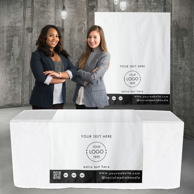 Pop Up Shop Logo QR Code Vendor Table Runner White Tapestry (Pop Up Shop Logo QR Code Vendor Table Runner White Tapestry)