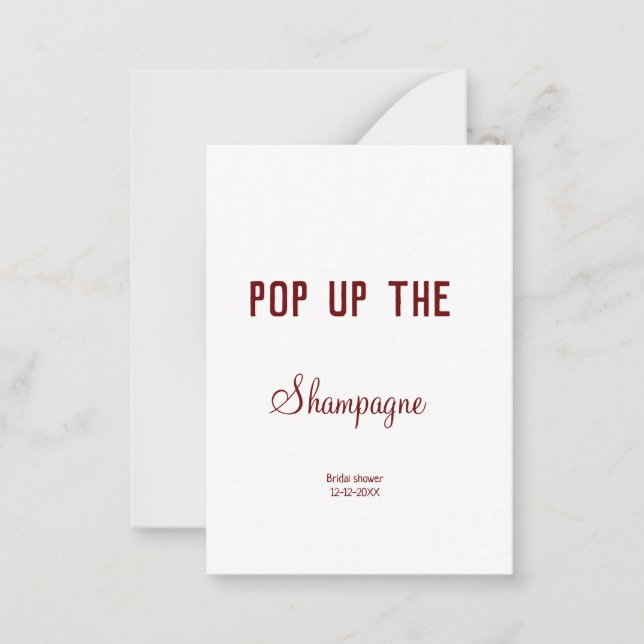 POP UP THE SHAMPAGNE BRIDAL SHOWER NOTE CARD (Front)