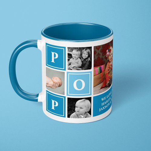 Pop We Love You Light Blue Custom Photo Collage Mug