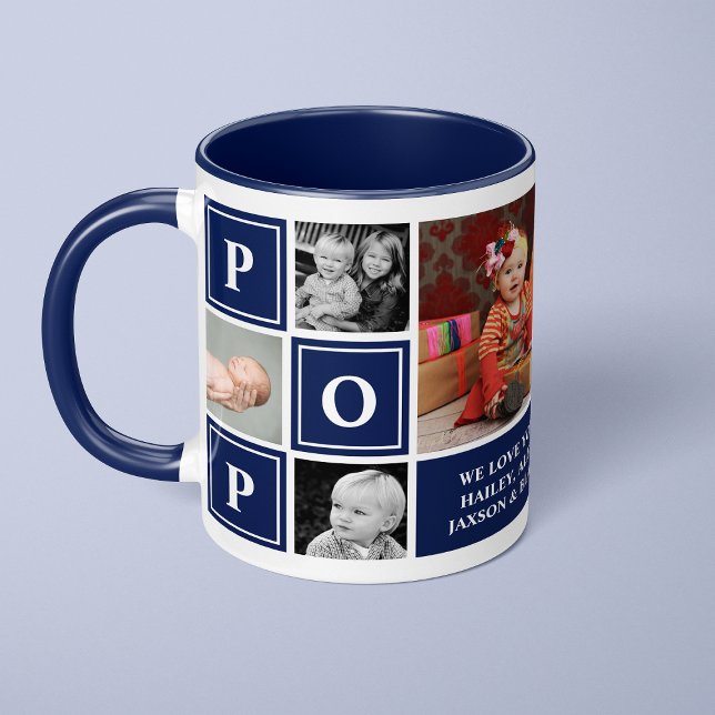Pop We Love You Navy Blue Custom Photo Collage Mug (Creator Uploaded)