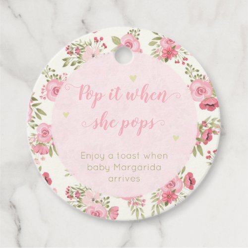 Pop When Pops Baby Shower Champagne Pink Floral Favor Tags