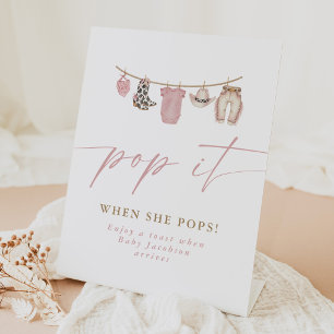 Pop When She Pops Baby Shower Champagne Favor Pedestal Sign