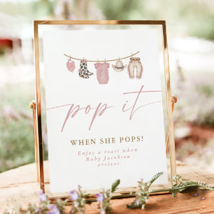 Pop When She Pops Baby Shower Champagne Favor Sign