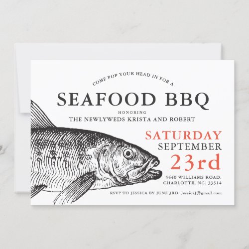 Pop Your Head In  Funny Fish Fry Party Invite
