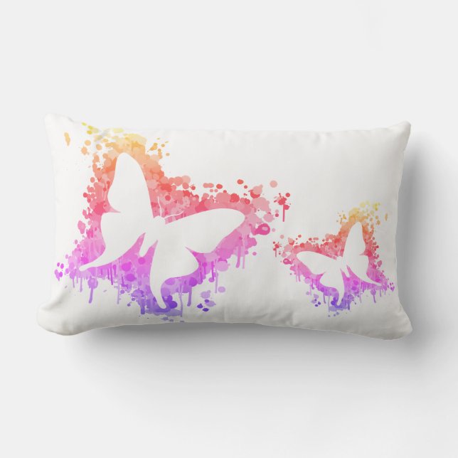 PopArt Dancing Butterfly Splash Lumbar Pillow (Front)