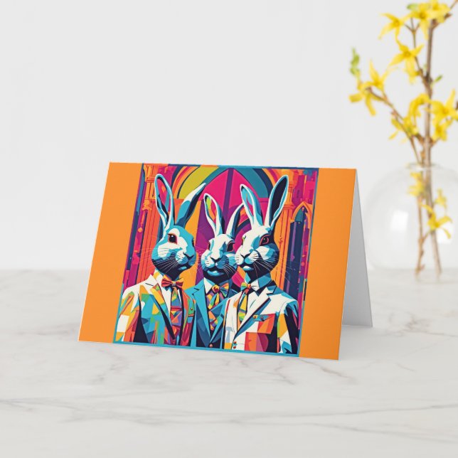 PopArt Easter Bunnies Card (Yellow Flower)