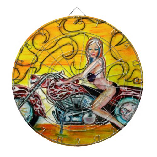 Popart Girl on a Motorcycle Dartboard