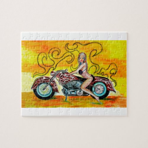 Popart Girl on a Motorcycle Jigsaw Puzzle