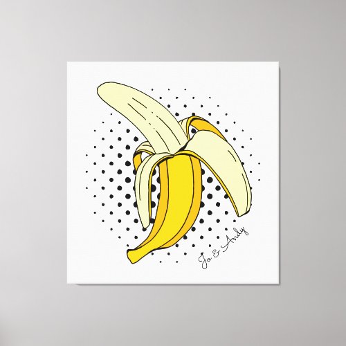 Popart Peeling Banana Fruit on Halftone Dots Canvas Print