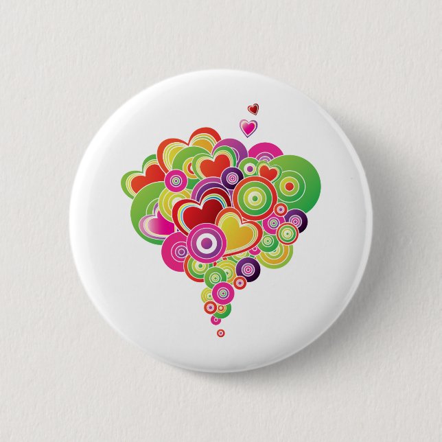 PopArt Pink and Green Hearts Button (Front)