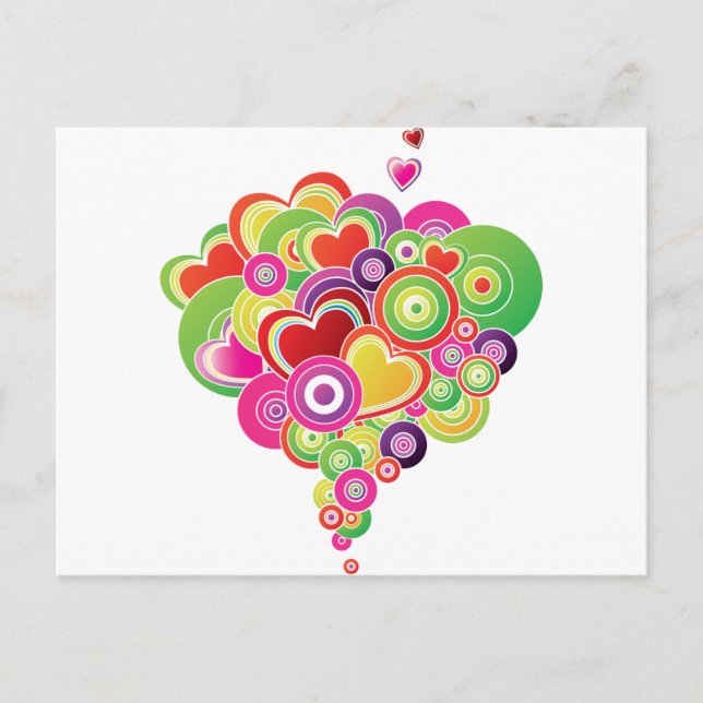PopArt Pink and Green Hearts Postcard (Front)