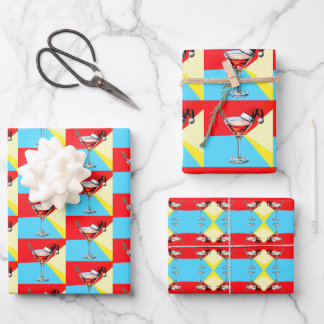 PopArt Santa Martini Wrapping Paper Sheets