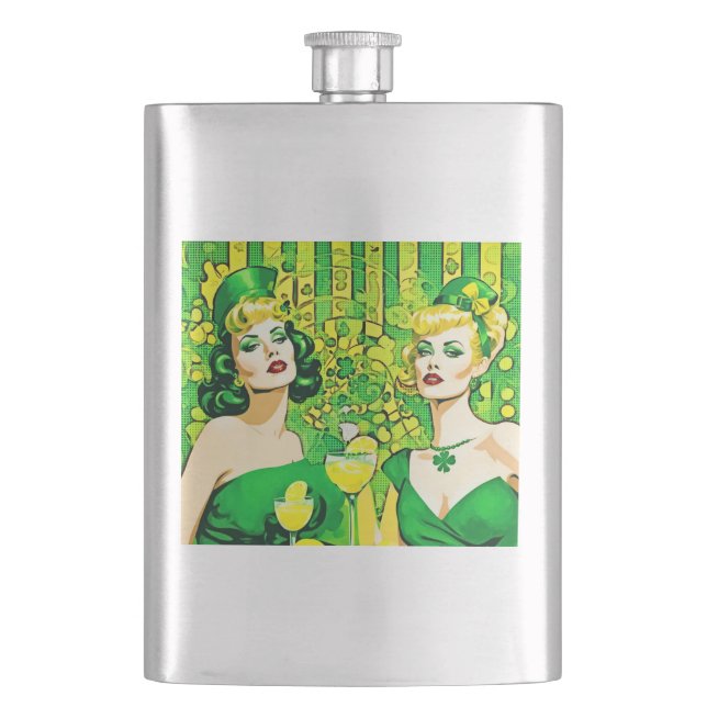 PopArt St Paddy's Pin-up Girls Flask (Front)