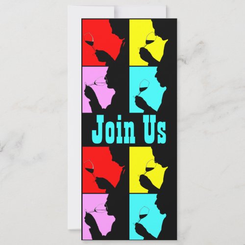 PopArt Wine Tasting Silhouette 4 Steps Invitation