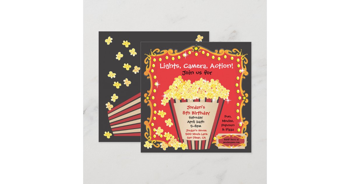 Popcorn and a Movie Birthday Party Invitation | Zazzle