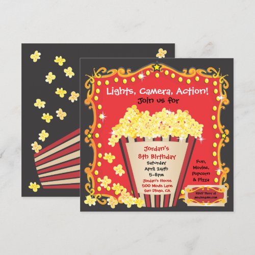 Popcorn and a Movie Birthday Party Invitation