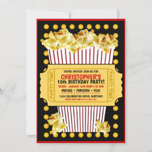Popcorn and a Movie Birthday Party Invitation