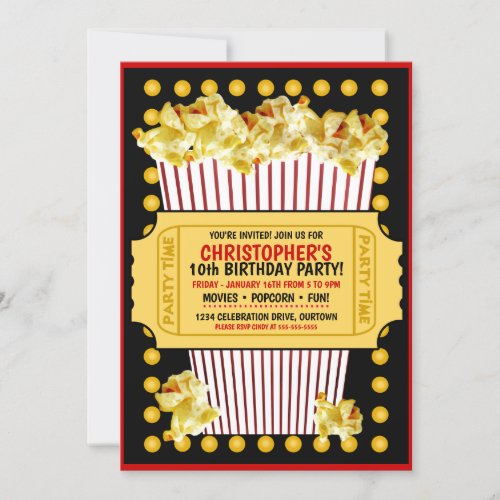 Popcorn and a Movie Birthday Party Invitation