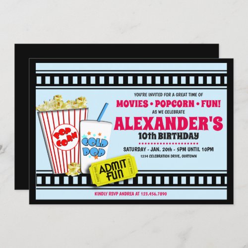 Popcorn and a Movie Birthday Party Invitation