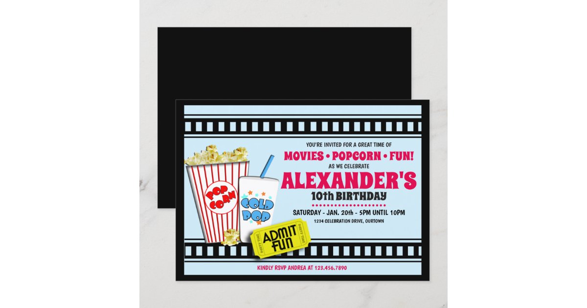 Popcorn and a Movie Birthday Party Invitation | Zazzle