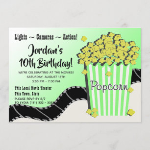 Popcorn and a Movie Green Invitation