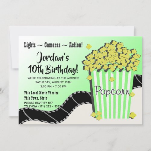 Popcorn and a Movie Green Invitation