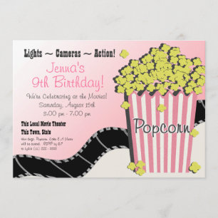 Popcorn and a Movie Pink Invitation