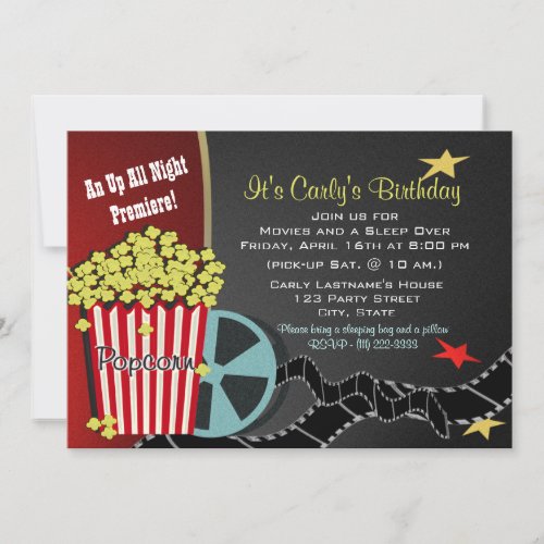 Popcorn and a Movie Sleep over Personalized Invite