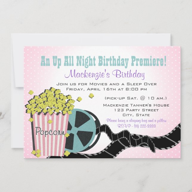 Popcorn and a Movie Sleepover Invitation (Front)