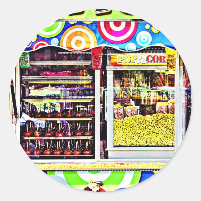 Popcorn and Candy Apples Classic Round Sticker (Front)