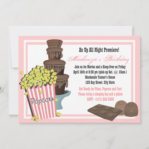 Popcorn and Chocolate Movie Sleepover Custom Announcement