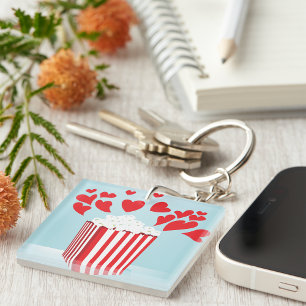 Popcorn and Hearts Movie Date Night Keychain