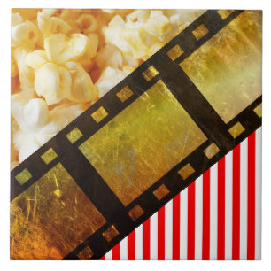 Popcorn and movie reel film ceramic tile