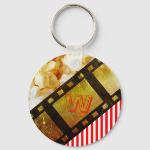 Popcorn and movie reel film keychain