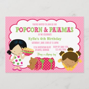 Popcorn And Pajamas Sleepover Party Invitation by InvitationBlvd at Zazzle