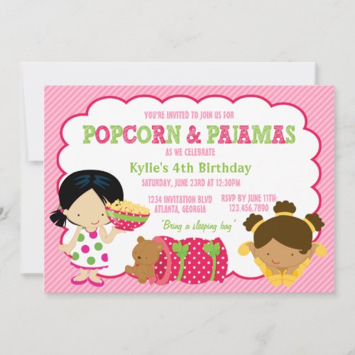Popcorn and Pajamas Sleepover Party Invite