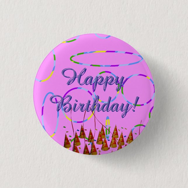 Popcorn Anime Festive Happy Birthday  Button (Front)
