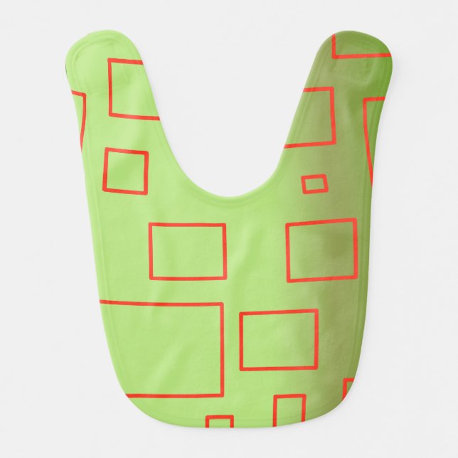 Popcorn Anime Green Red Rectangles Baby Bib (Front)