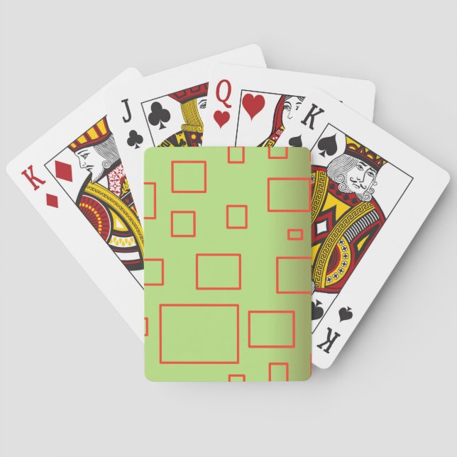 Popcorn Anime Green Red Rectangles Poker Cards (Back)