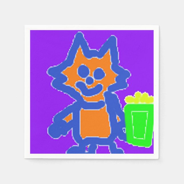 Popcorn Anime Kitten on Purple  Paper Napkins (Front)